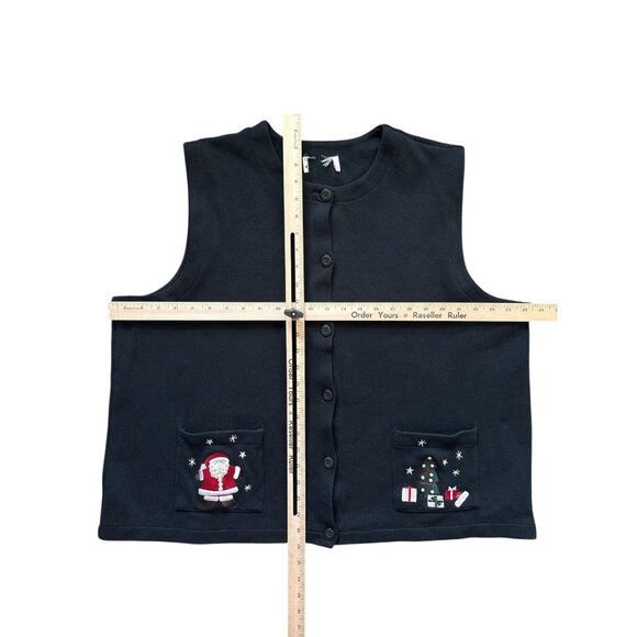 Vintage C J Banks Sweater Vest Womens Large Black Christmas Santa Tree 2000s - Picture 6 of 7